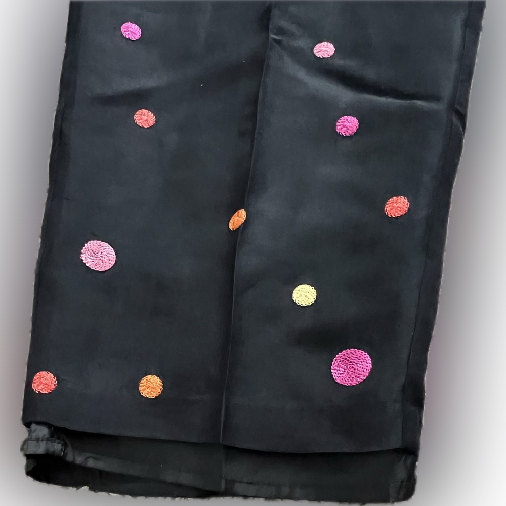 VINTAGE 100% Silk Multicolor Polka Dot Black Pants By S.L.B. Size 8. - Picture 11 of 14